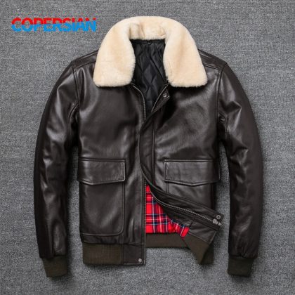 Air Force Flight Jacket Fur Collar Genuine Top Layer Cow Leather Jacket Men Black Brown Cow Coat Men’s Winter Jacket 정품 가죽